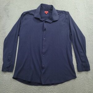ZNT18‎ Mens Button Down Shirt 17 32/33 Blue Paisley Print Long Sleeve